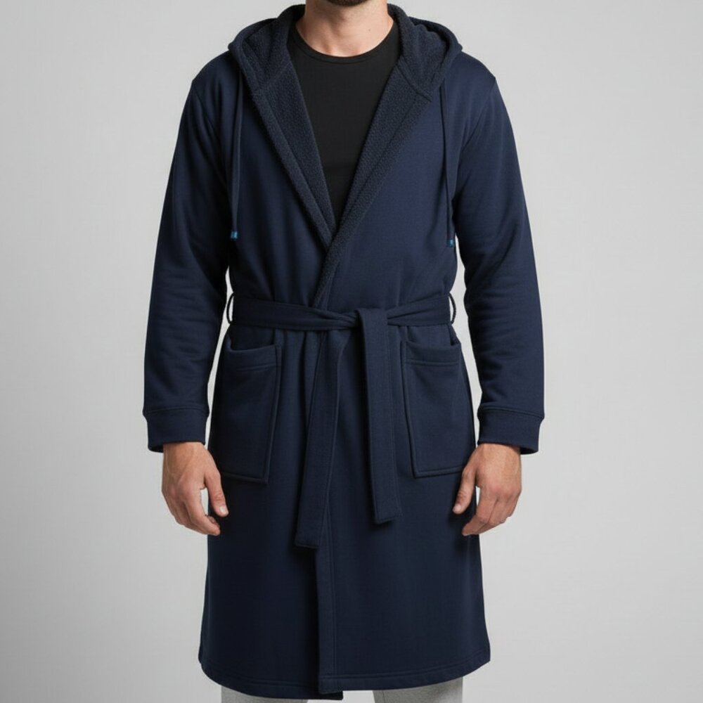 Dude Robe Navy Hooded Double Lined Robe - Picture 8 of 16